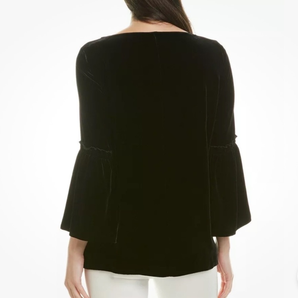Lafayette 148 New York Roslin Italian Silk Blend Blouse XS NWT Black Bell Sleeve - Picture 4 of 11